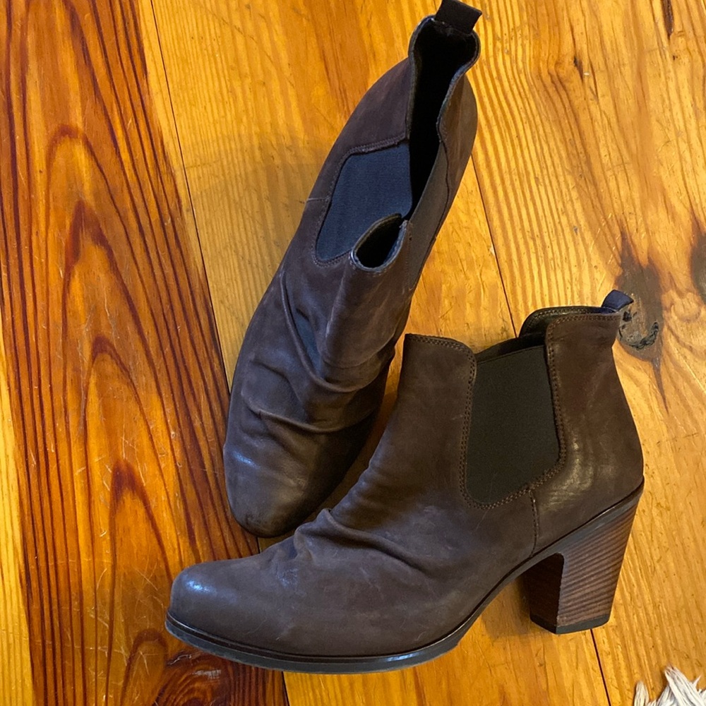 Paul Green Distressed Ankle Booties Womens US 8.5 Brown Leather Stacked Heel